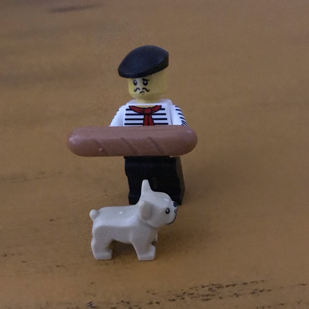 Collectible LEGO Frenchman and his French Bulldog